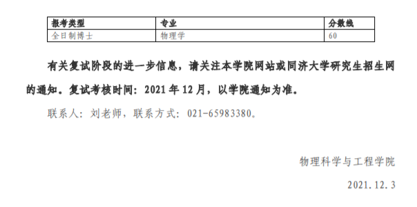 知点考博：同济大学物理科学与工程学院22年博士材料审核成绩结果