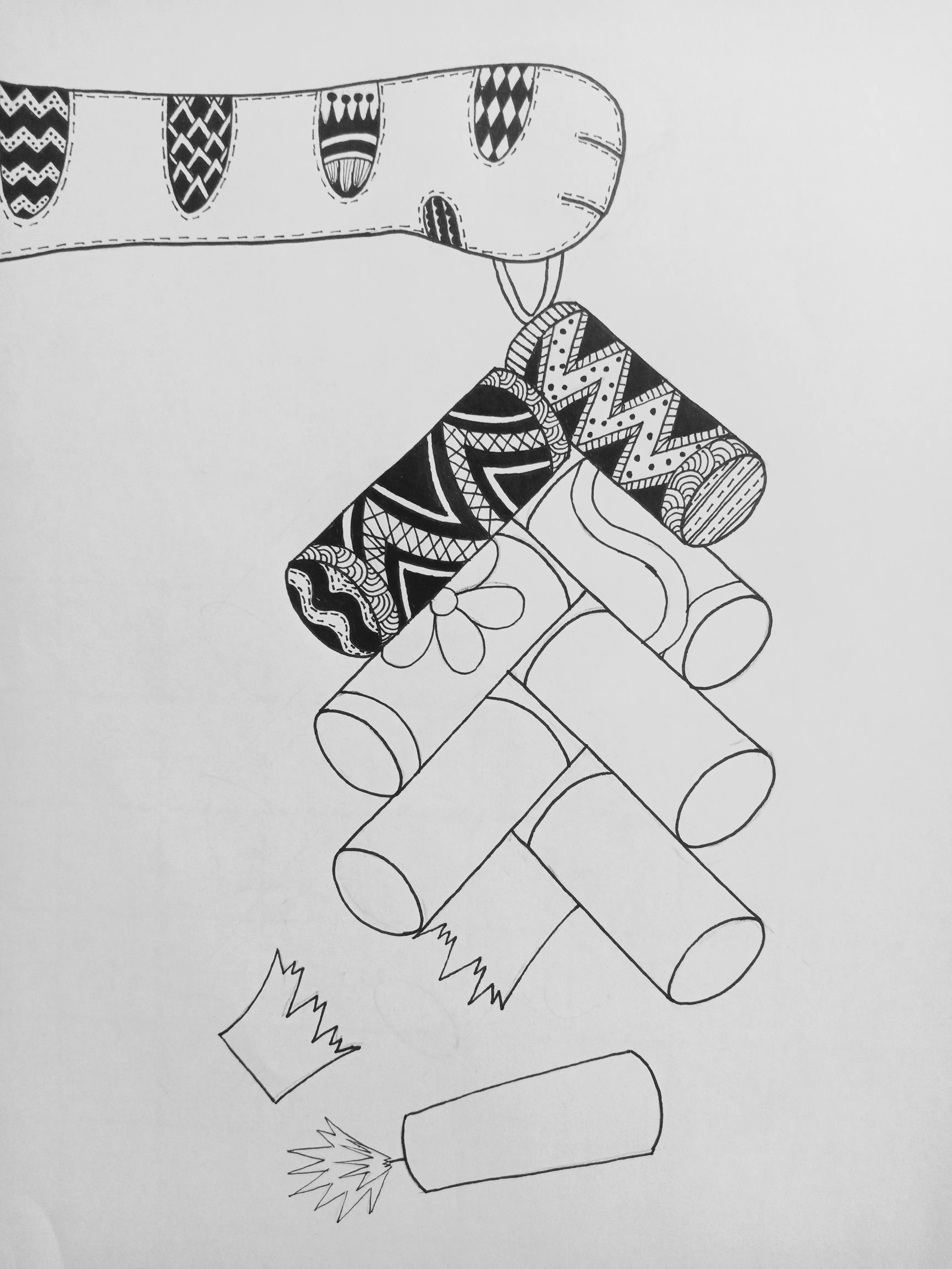 鞭炮简笔画鞭炮线描画绘画过程