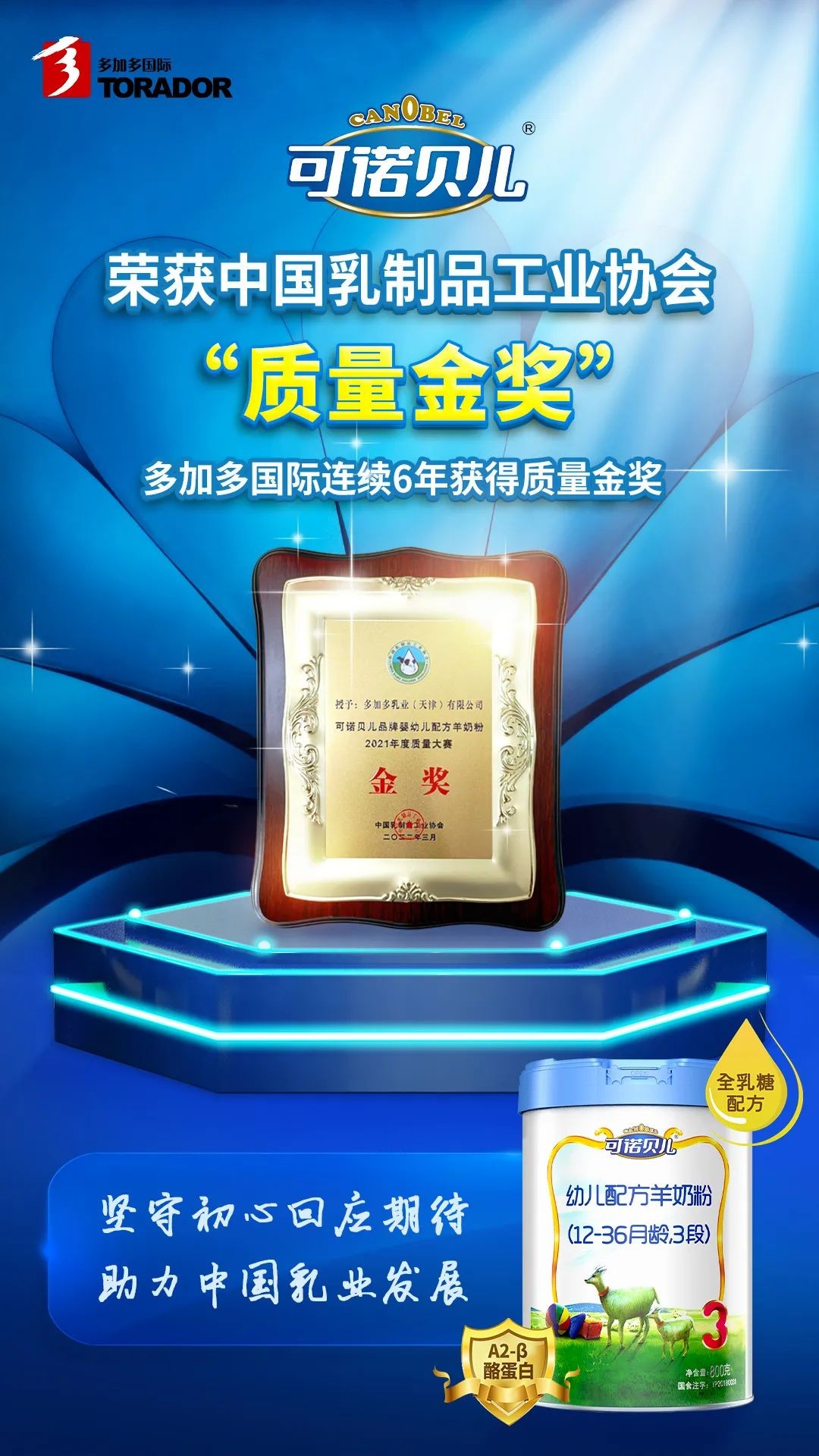 喜讯！多加多国际连续6年蝉联乳制品工业协会质量金奖