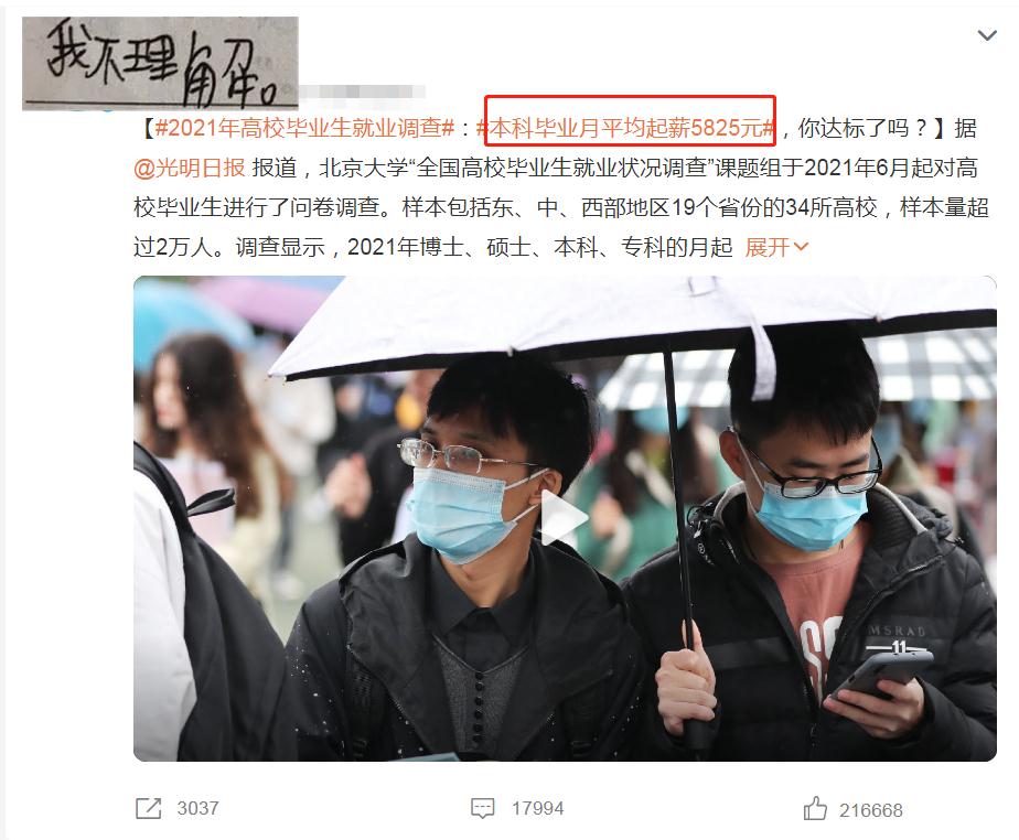 本科毕业月平均起薪5825元，硕士超10000，网友：我领的是低保？