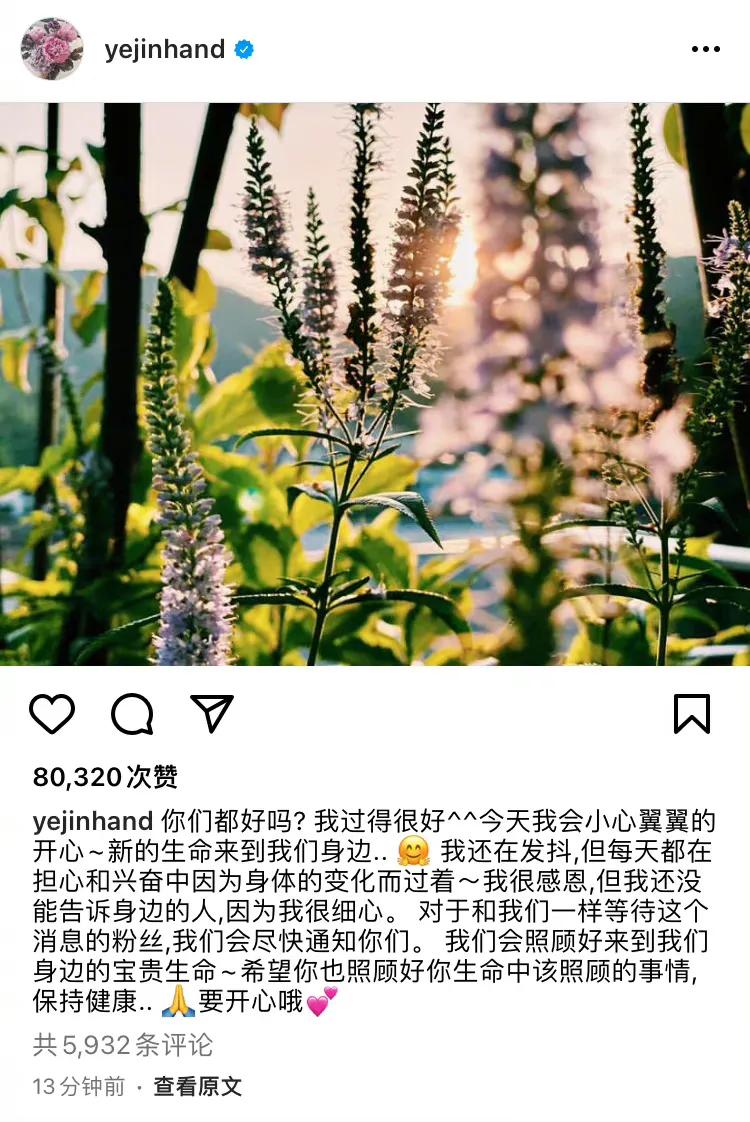 双厨狂喜ins孙艺珍宣布怀孕，这波CP粉真的赢麻了