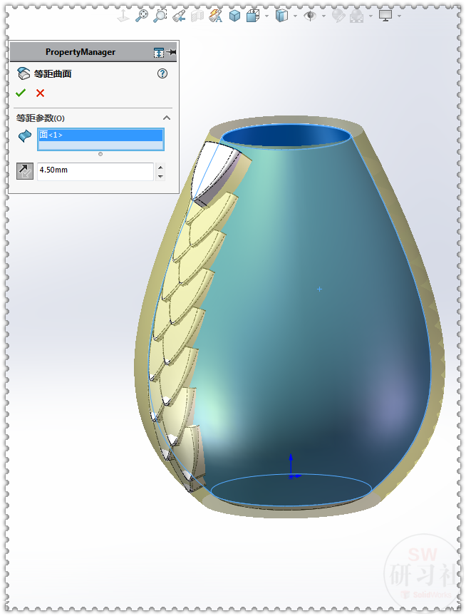 用SOLIDWORKS画个鱼鳞花瓶，绘图很简单，就是运算有点慢
