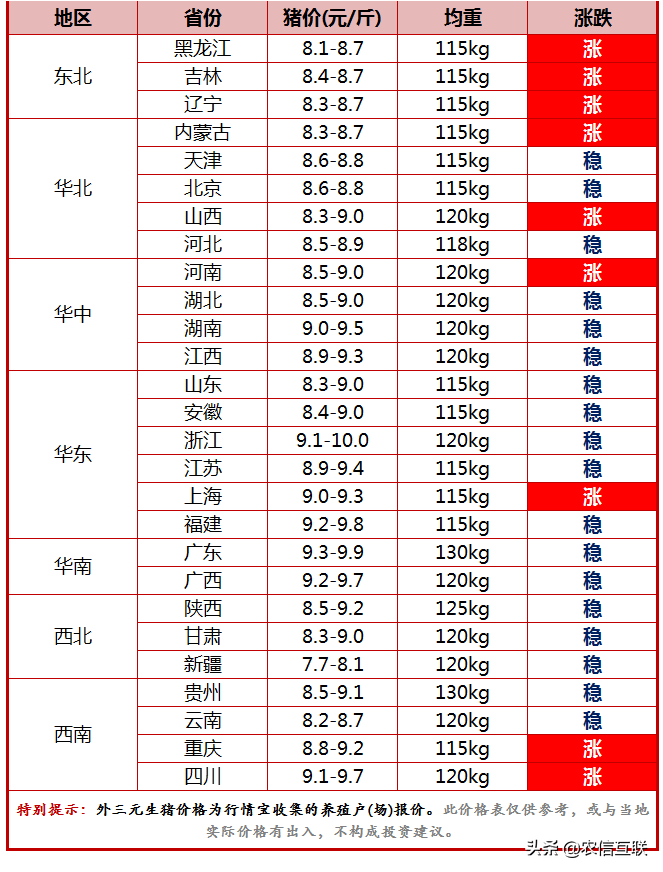 今日猪价行情（全国一片红，元旦、春节猪肉会大涨？看官方咋说）