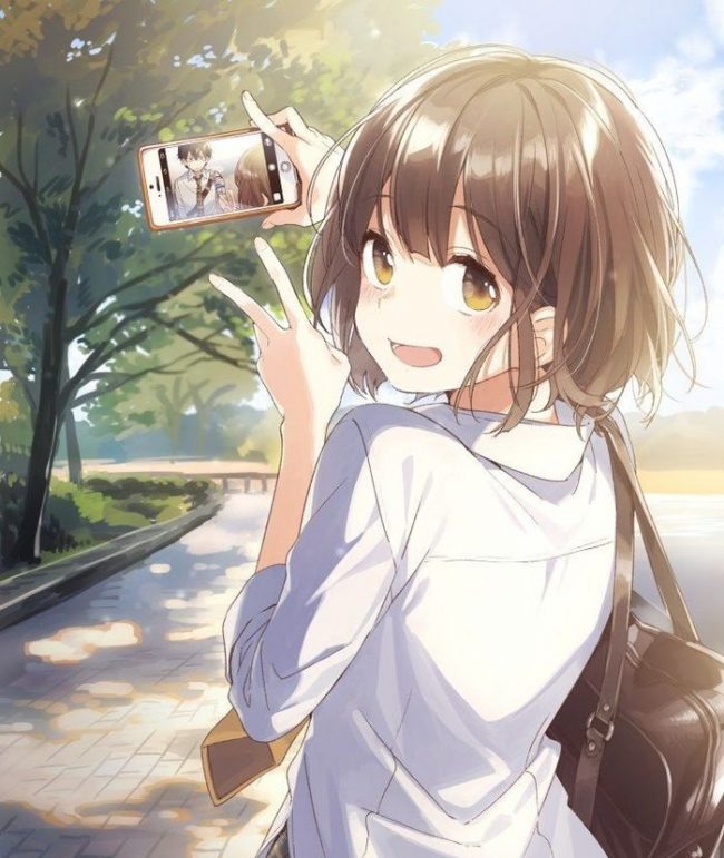 女主角穿着夹克.人和动物的动漫眼睛.冬天给女孩穿暖和的衣服.