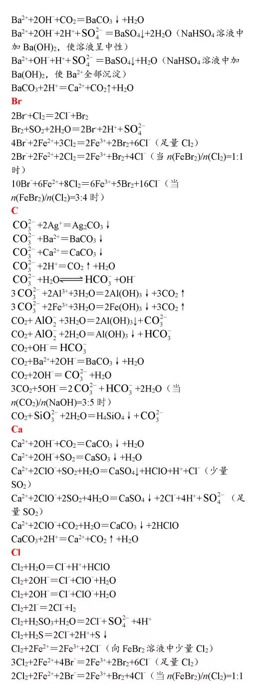 高中化学：超全化学方程式汇总，赶紧保存