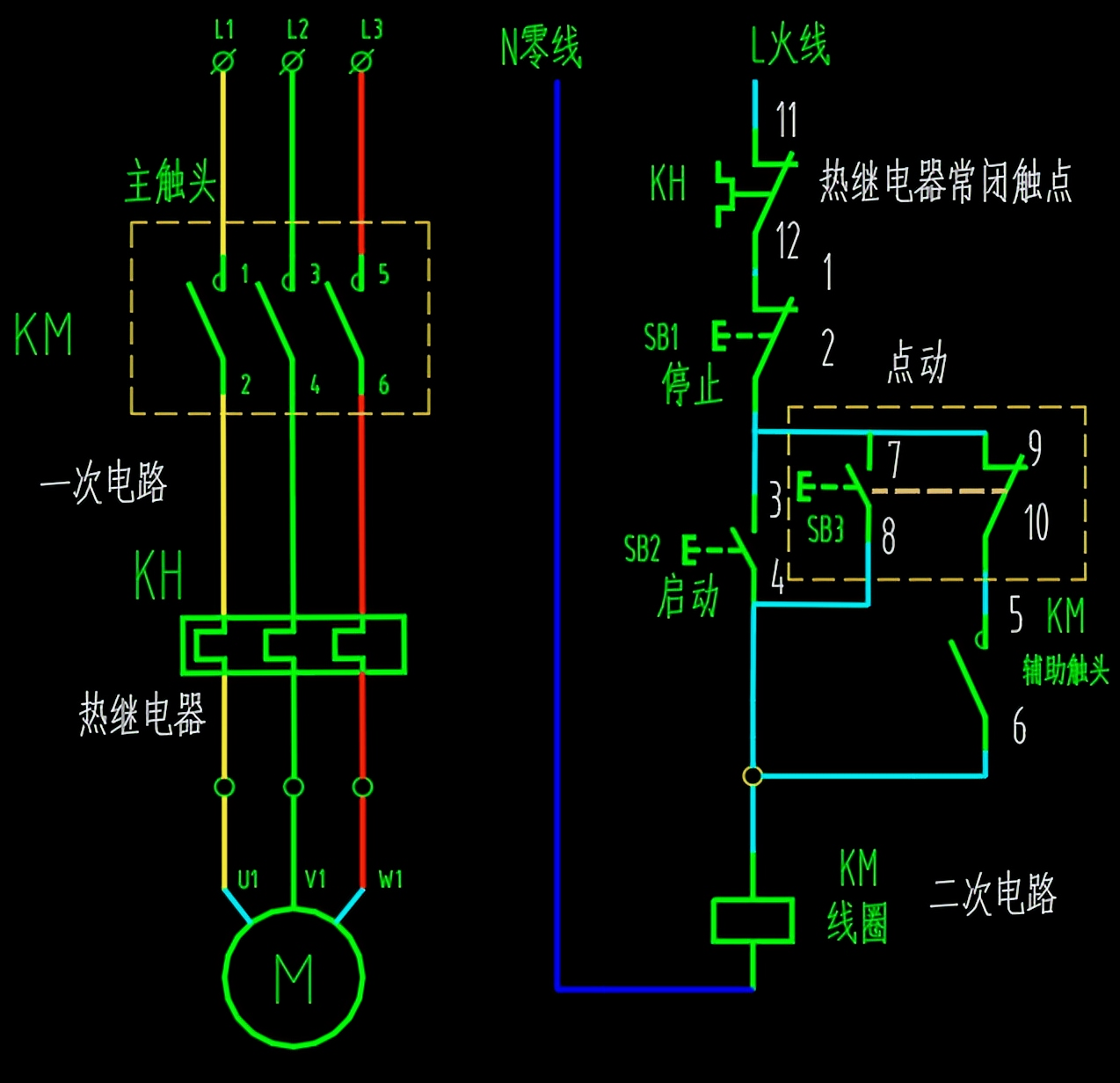 开关控制接触器接线图图片