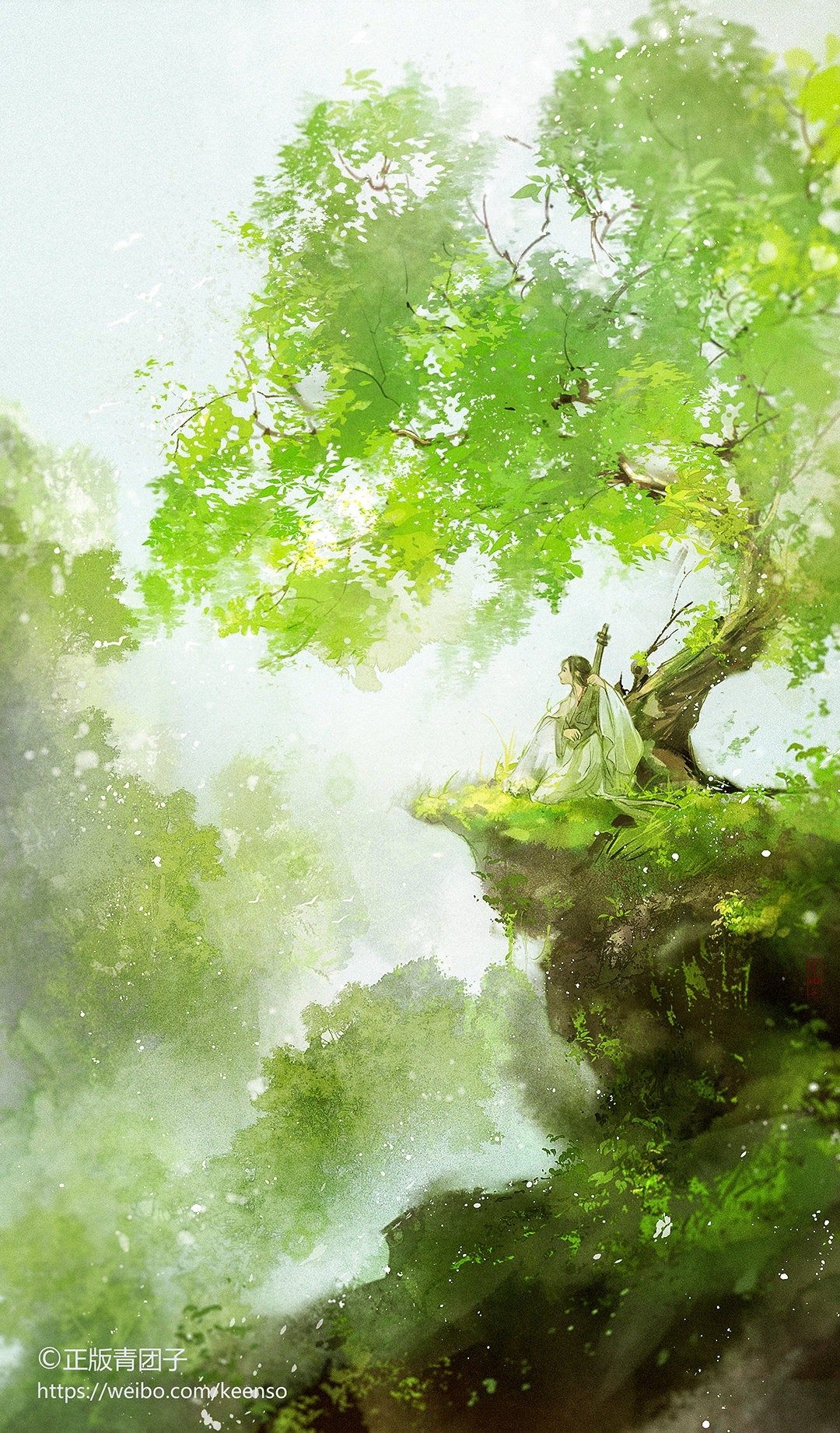 唯美古风春日柳色插画,述说踏青寻柳之际满目柳色映入眼帘