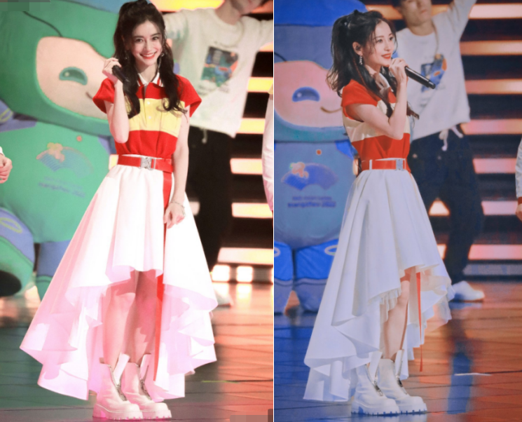 Baby穿低胸礼服大秀身材!皮肤超白瘦出排骨胸,裙摆太重助理帮提