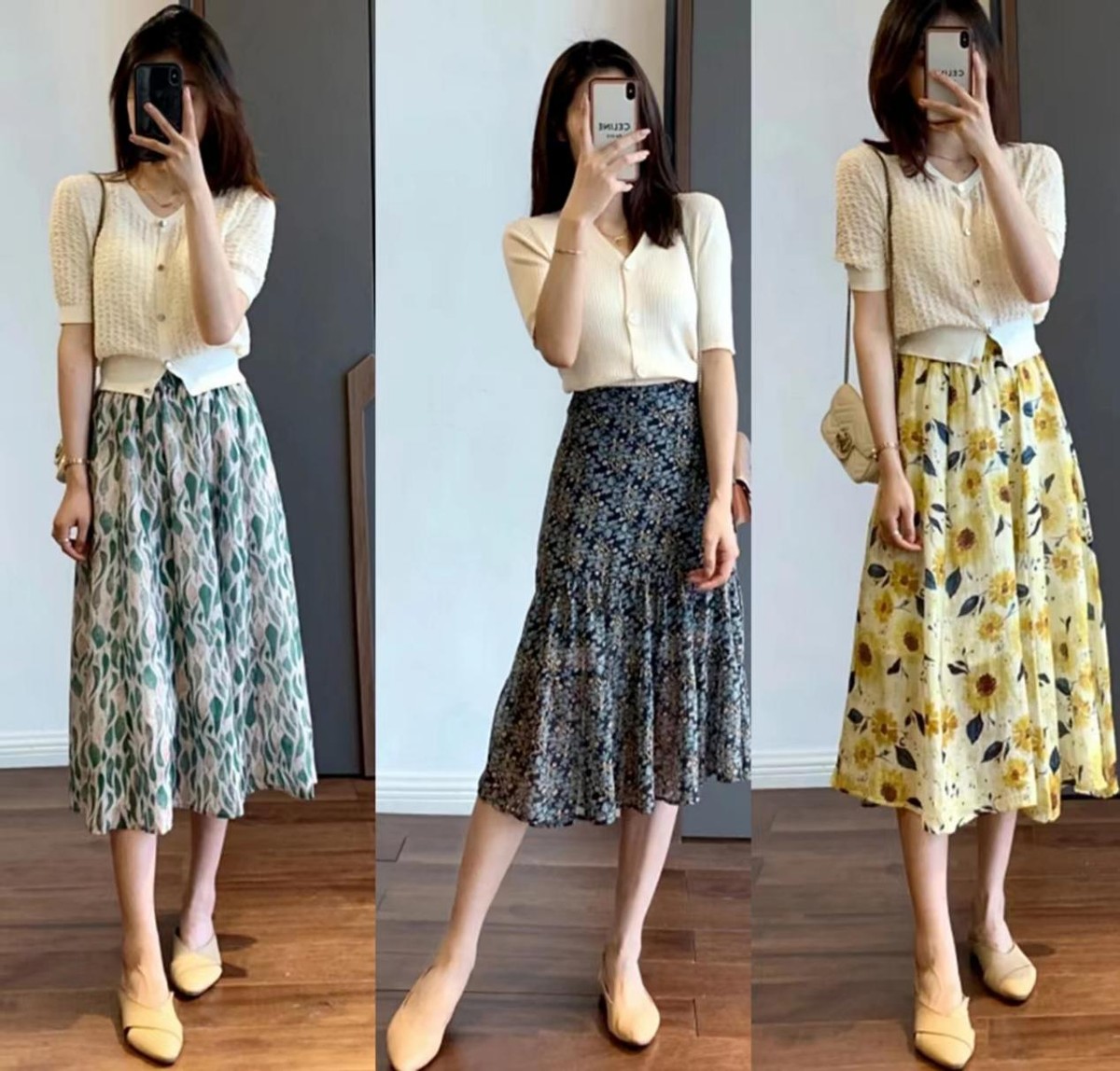 二,"短上衣 长半裙"搭配小心机