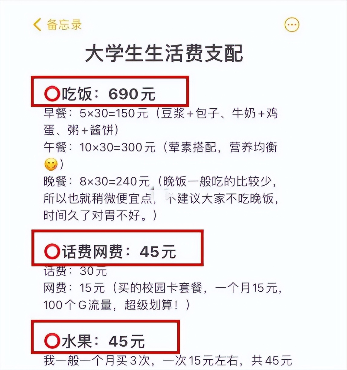 大学生每月生活费等级，第一级犹如荒岛求生，学生囊中羞涩不出门