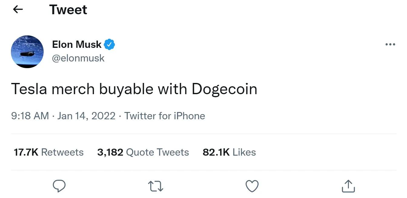 随着 Elon Musk 的特斯拉正式加入 DOGE 支付，狗狗币将开辟新天地