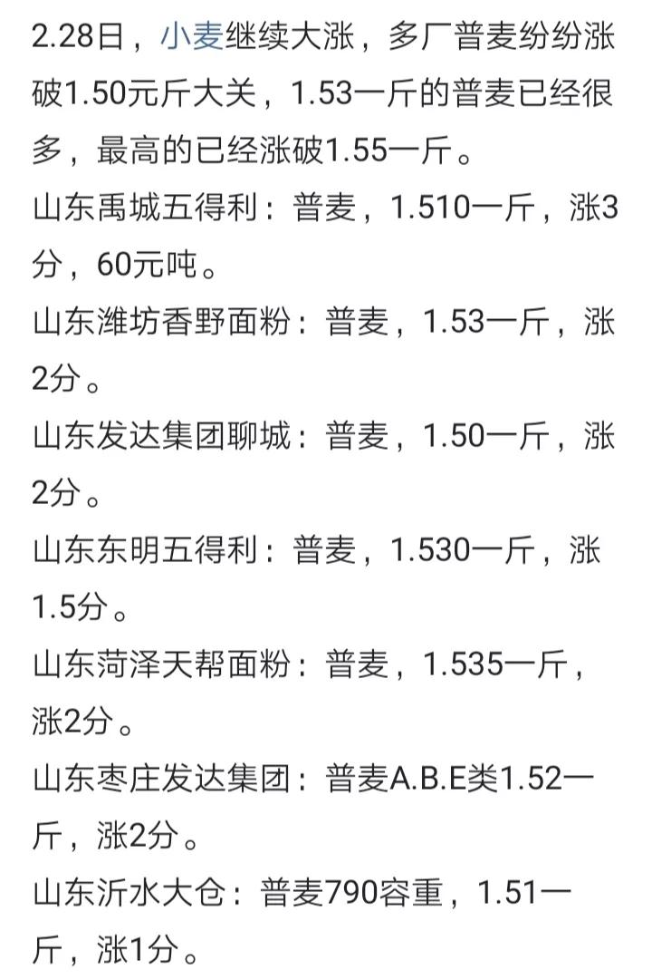 涨不停！2.28玉米 小麦价格午报（更新）