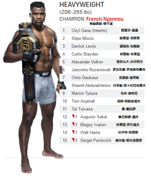 UFC各量级最新排名 2021.12.15更新