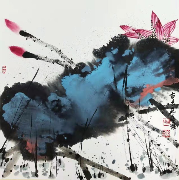 著名画家周宝麟：重彩泼墨荷花新作专题报道