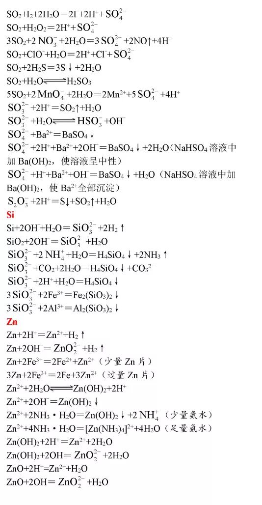 高中化学：超全化学方程式汇总，赶紧保存