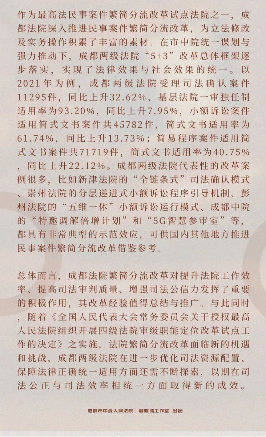 成都法院改革这些年丨④ 民事诉讼程序繁简分流改革