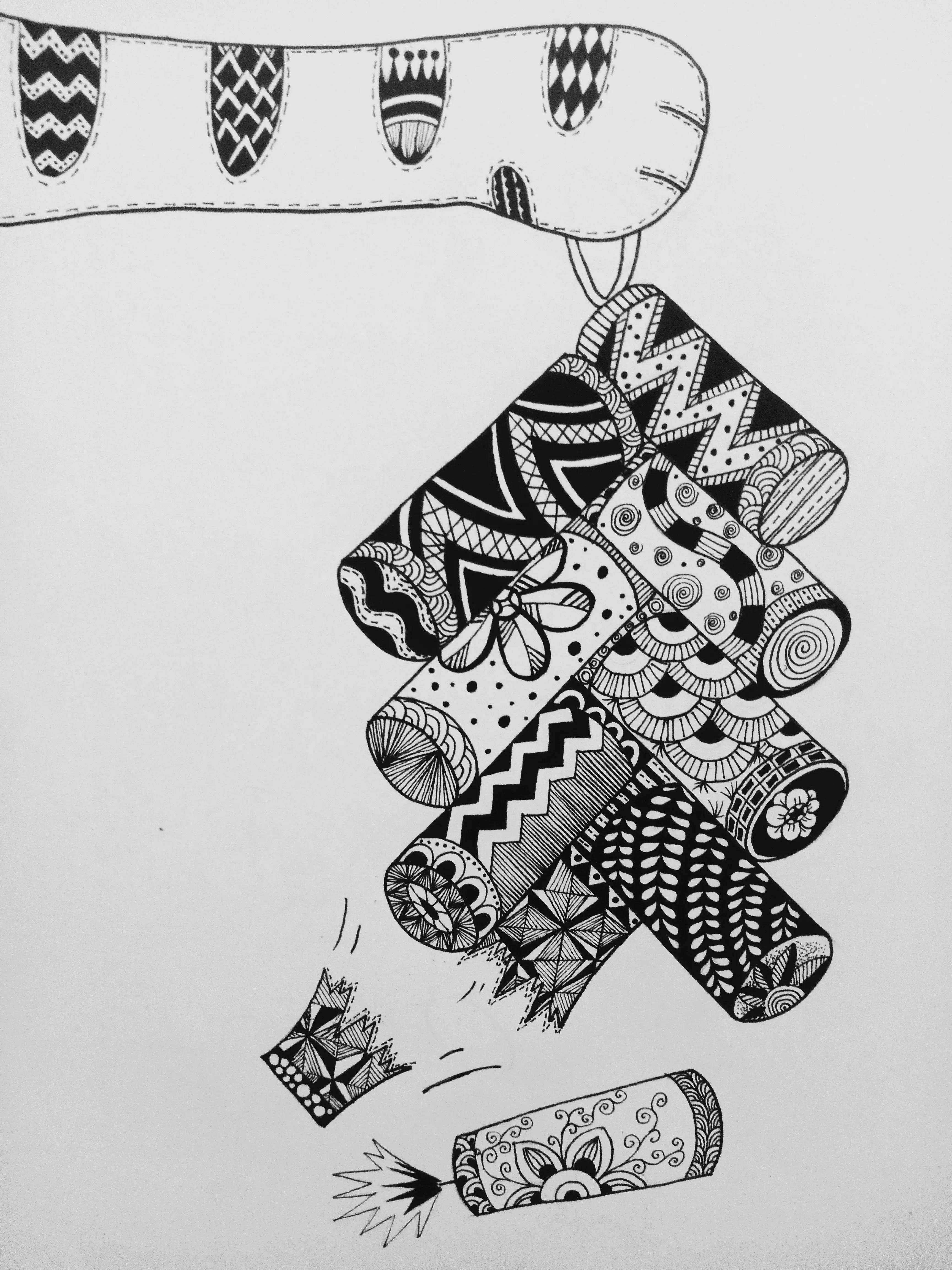 鞭炮简笔画鞭炮线描画绘画过程