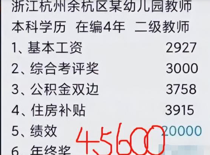 都说幼师工资低，看到杭州一老师晒出的工资单，不少家长都惊讶了