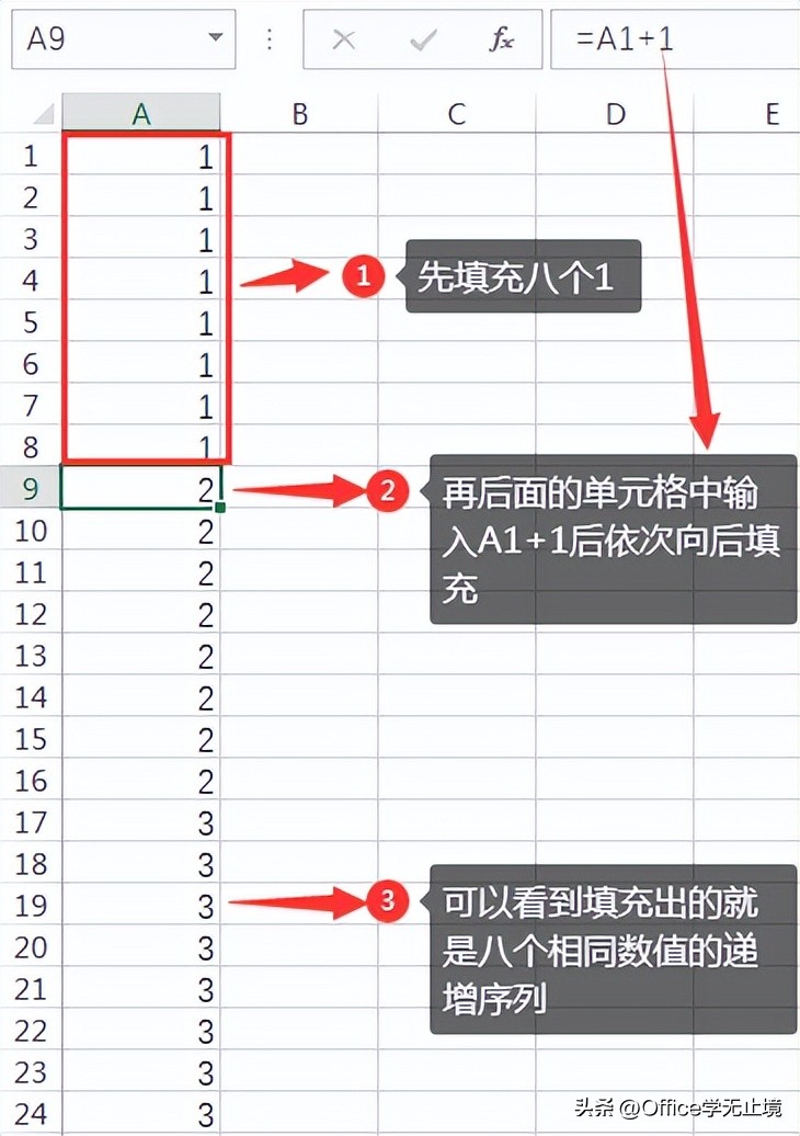 只会填充单一序列还不够，这里教你填充多个相同数值的递增序列