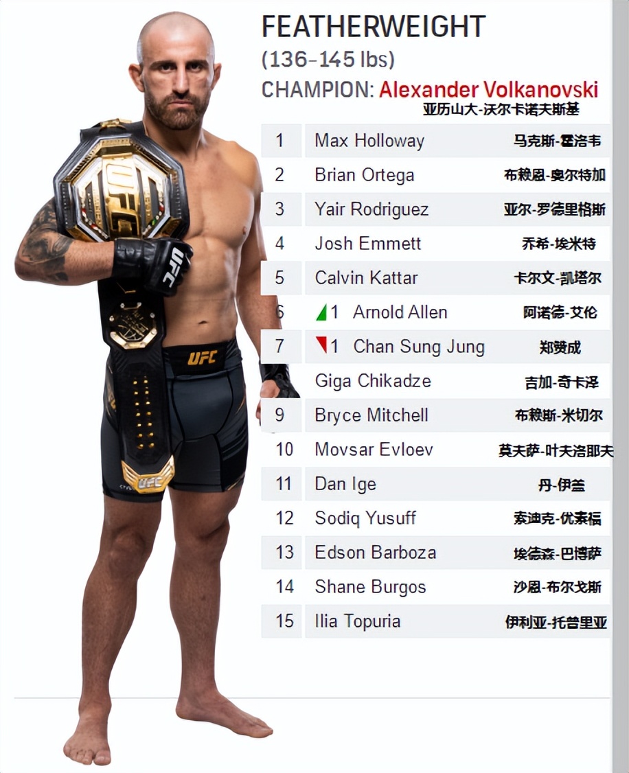 ufc最新排名(UFC各量级最新排名 2022.06.28更新)