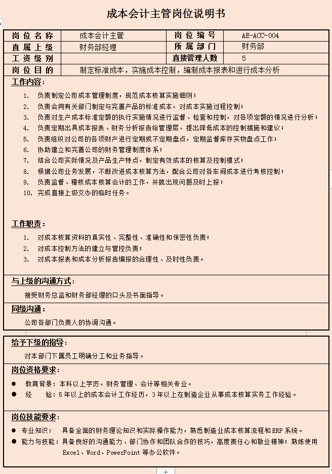 财务部全套岗位说明书，从出纳到总监共11个岗位，捋清财务工作