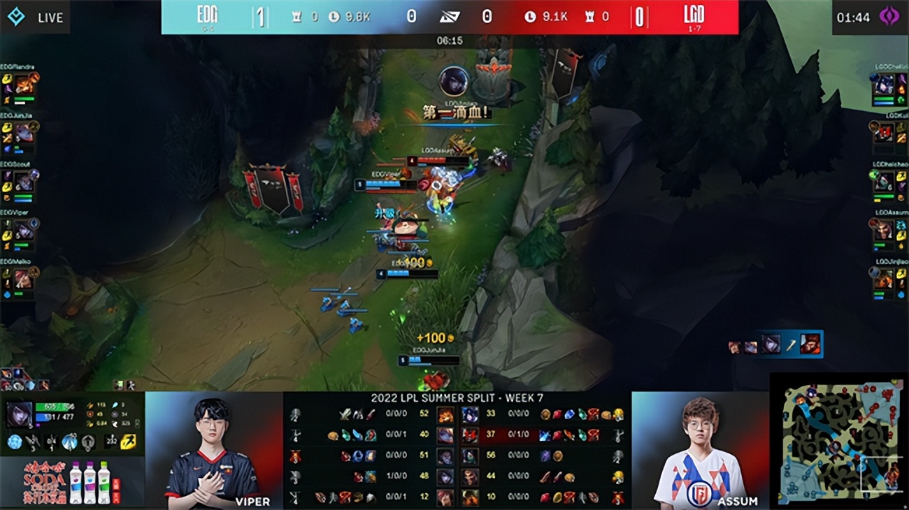 LOL-LPL：Viper德莱文20分钟四件套杀穿全场，EDG 2:0横扫LGD