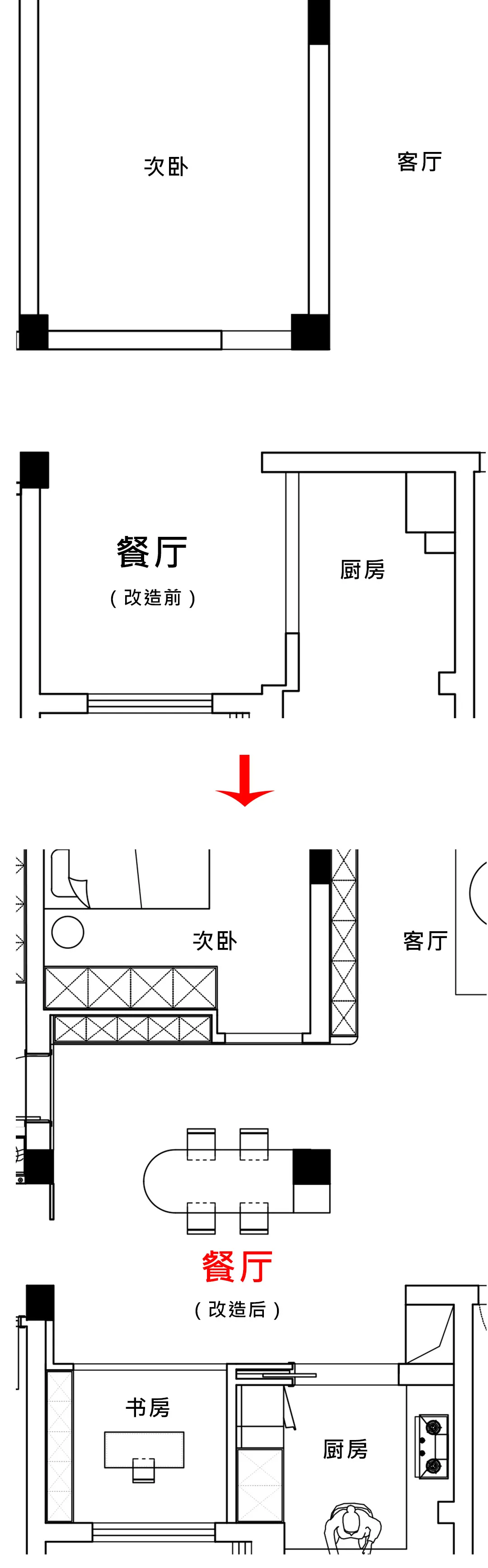 安徽127㎡户型改造,拆两道墙,三室变四室,太赞