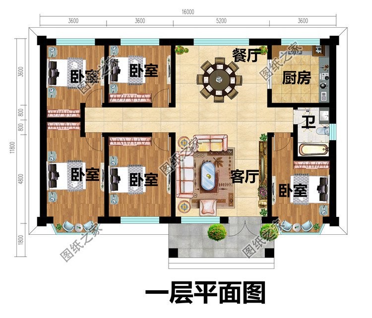 农村一层大平层设计，占地方正，弥漫着乡土气息的民风