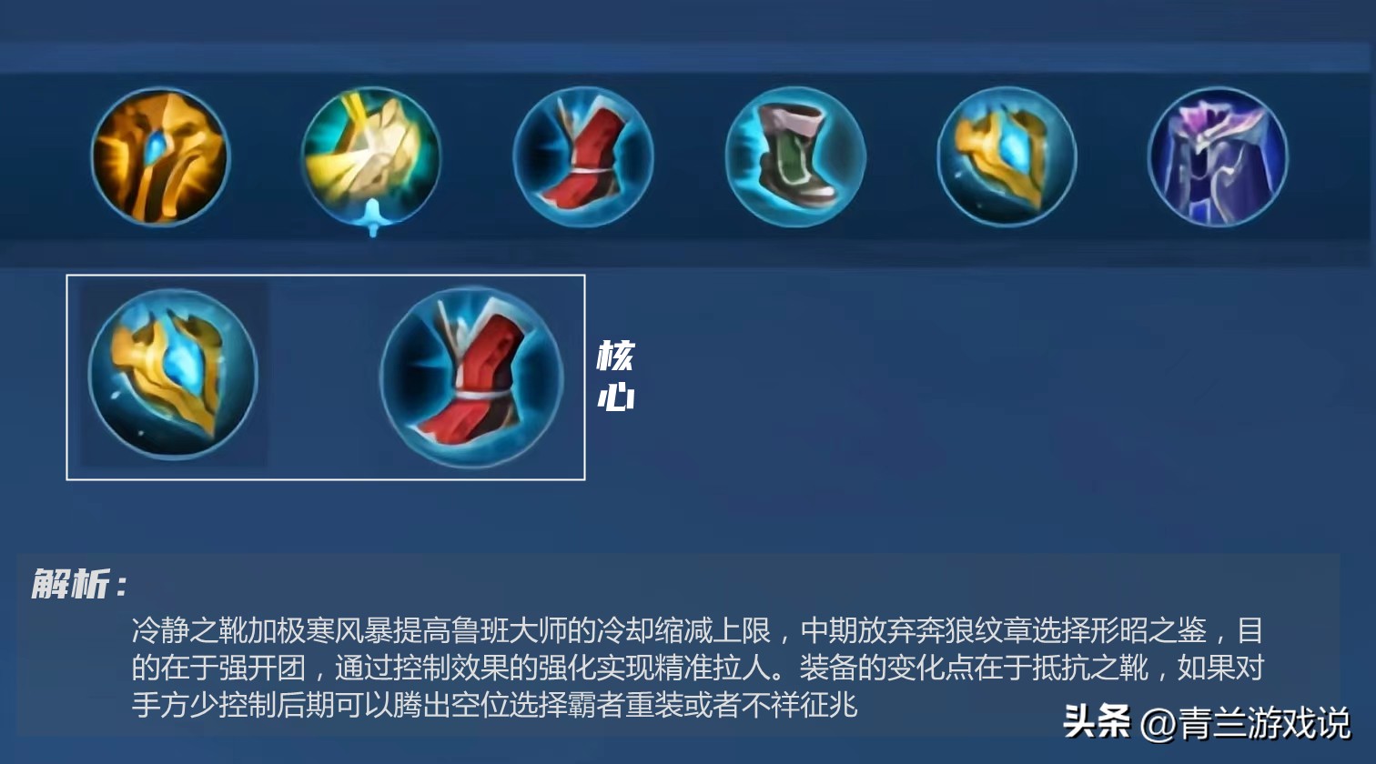 开团神装:近卫荣耀,形昭之鉴,冷静之靴,抵抗之靴,极寒风暴,魔女斗篷.