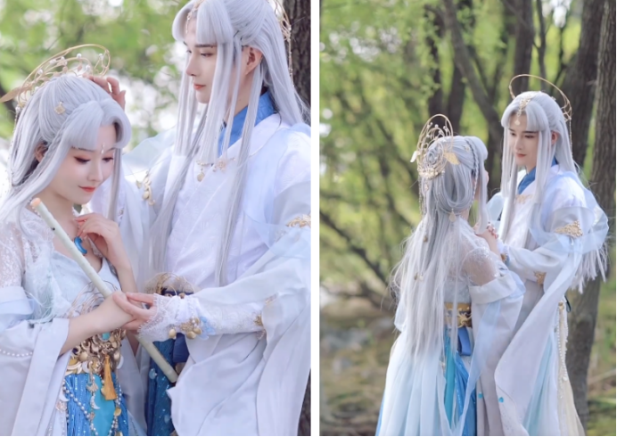 COS情侣穿汉服在湖边散步，被围观叫姐妹-哪边嗨