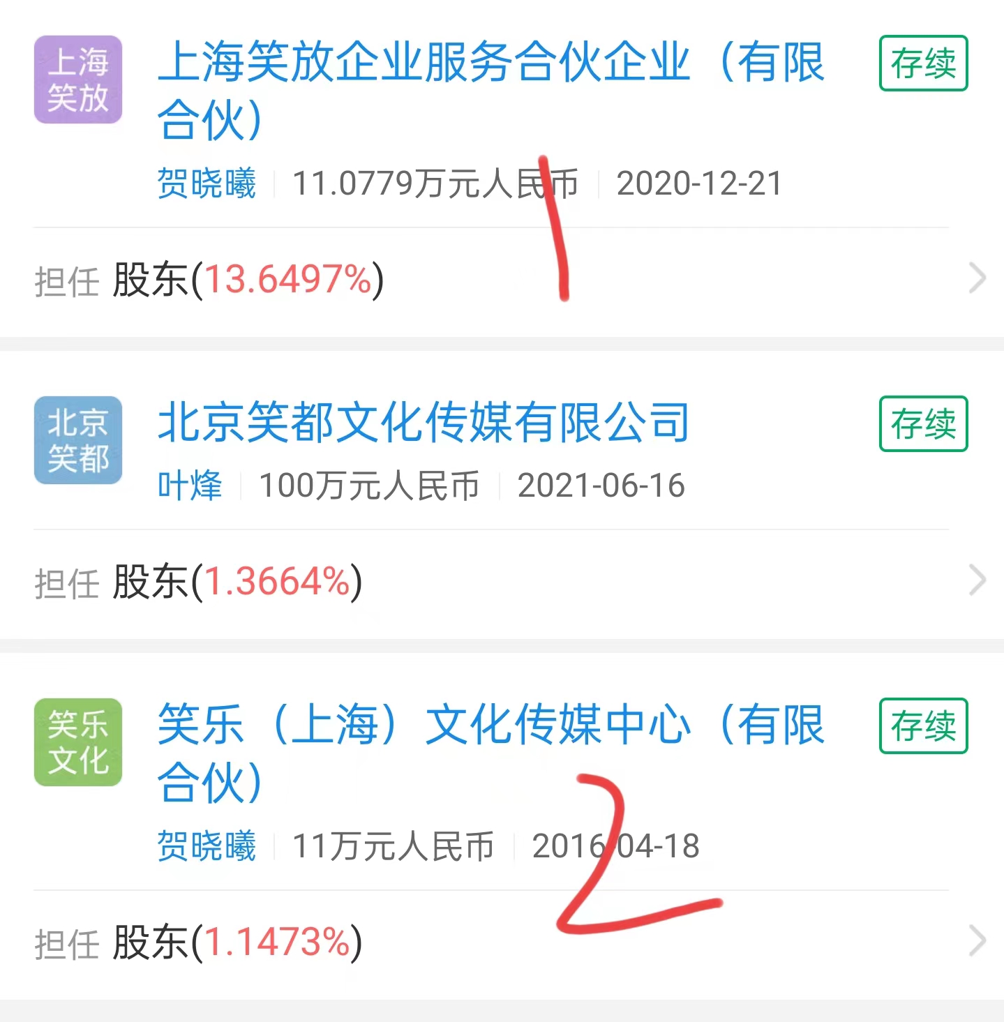 王建国真名叫康洪，笑果文化股东