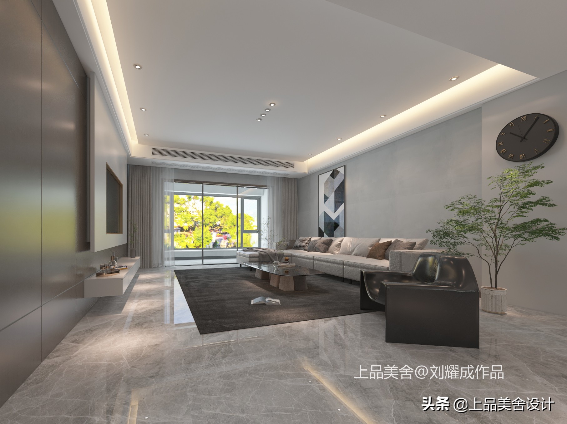 这才是现代极简该有的格调，225平效果大气不失品味，简直太爱了