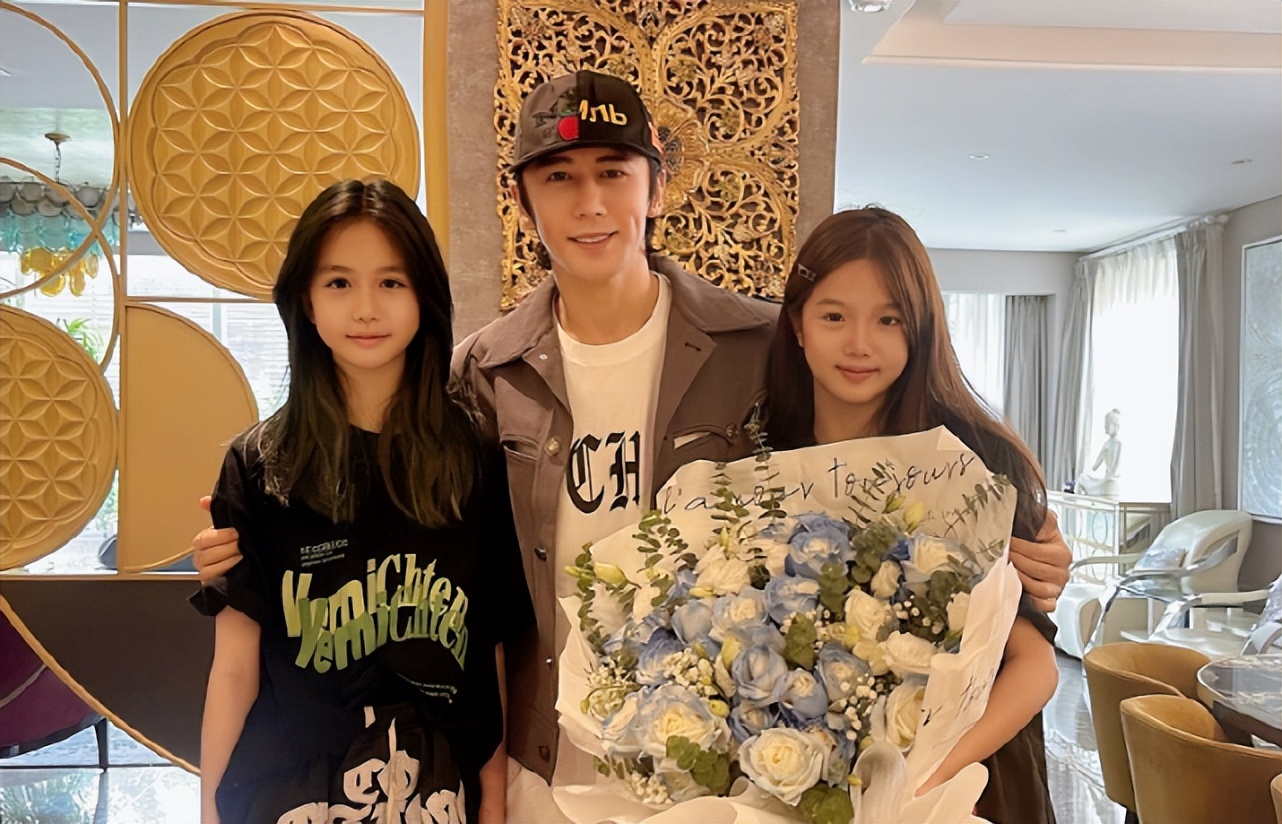 钟丽缇晒照为老公庆生，两女儿身高超妈妈，张伦硕搂着妻女好幸福