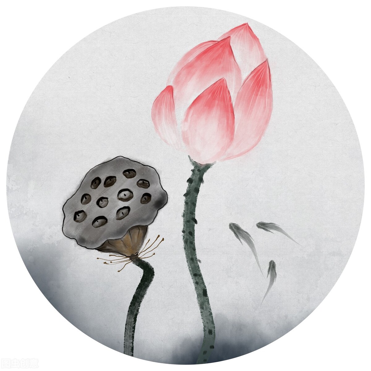 中国风水墨荷花图.禅意静心唯美意境,古风仙仙荷韵写意之美