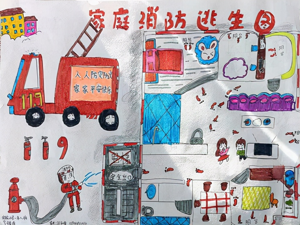 扎旗消防开展家庭消防疏散逃生路线图绘画作品征集活动