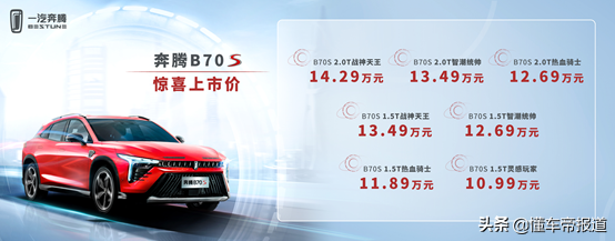 新车｜售10.99万起，比长安UNI-T价更低，奔腾B70S正式上市