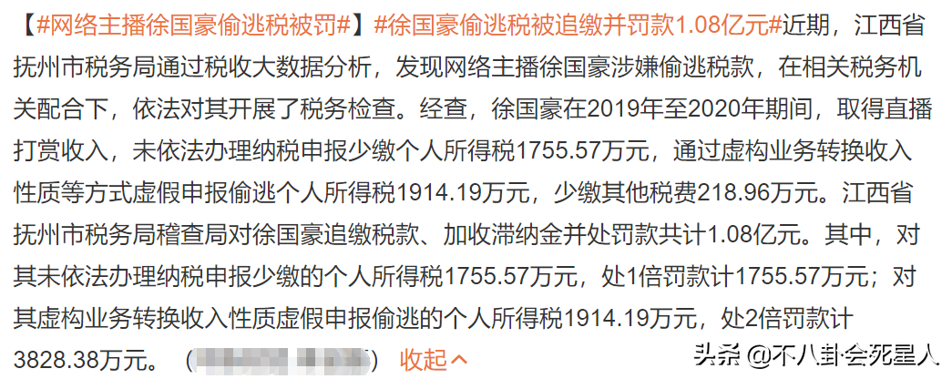 网红徐国豪偷漏税被罚1.08亿(徐国豪是谁及其资料介绍)