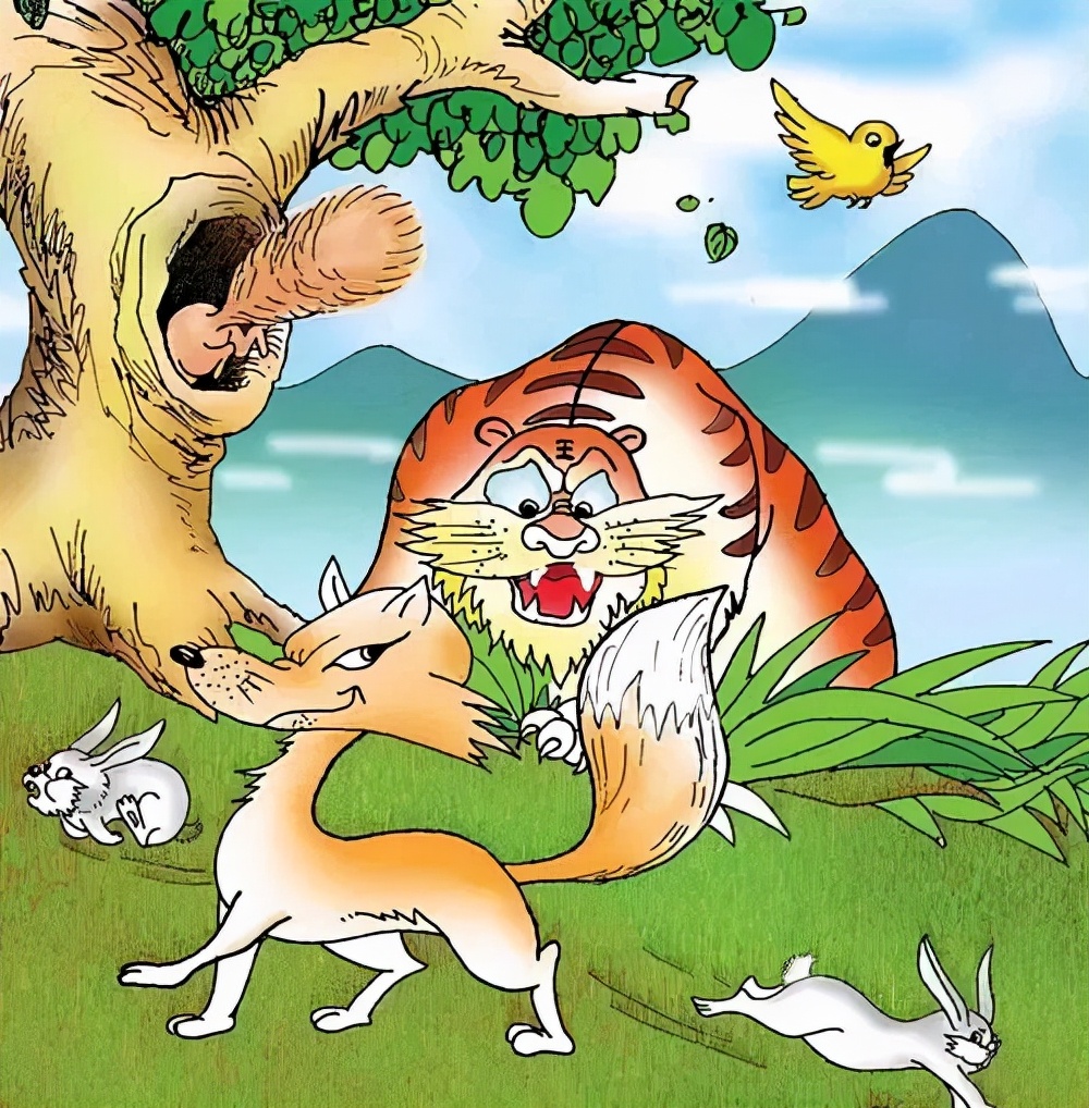 教师引导学生:狐狸是神气活现,摇头摆尾;老虎是半信半疑,东张西望.