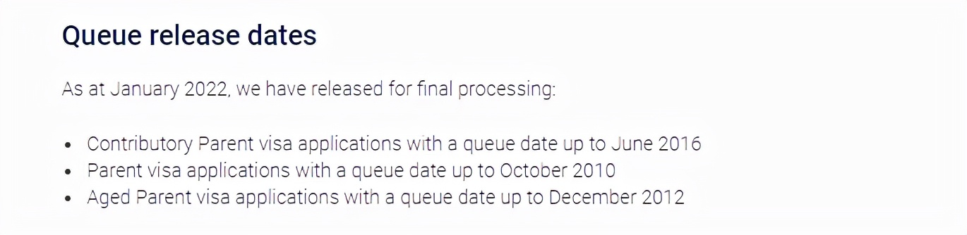 澳大利亚移民局公布，截至22年2月20日，各类别签证最新审理时间
