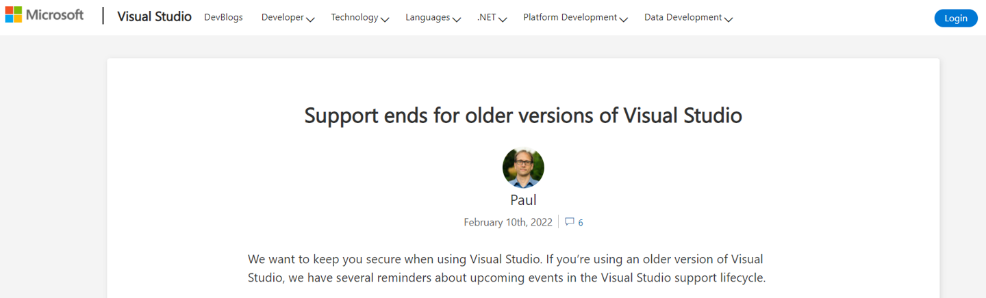 微軟：舊版 Visual Studio 將停止支持，2012/2017/2019 都受影響