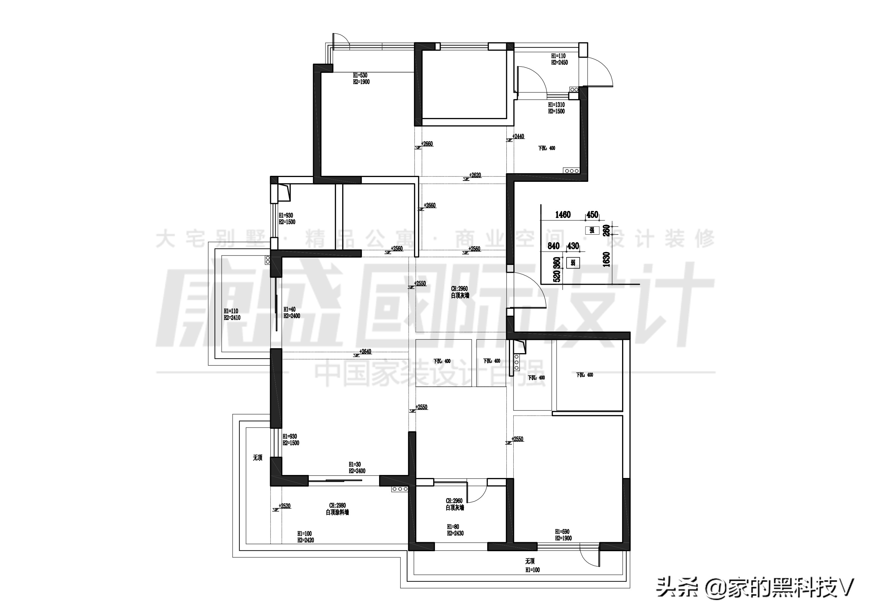 179平三室两厅两卫 白+灰+黑 现代风无主灯设计实景赏析