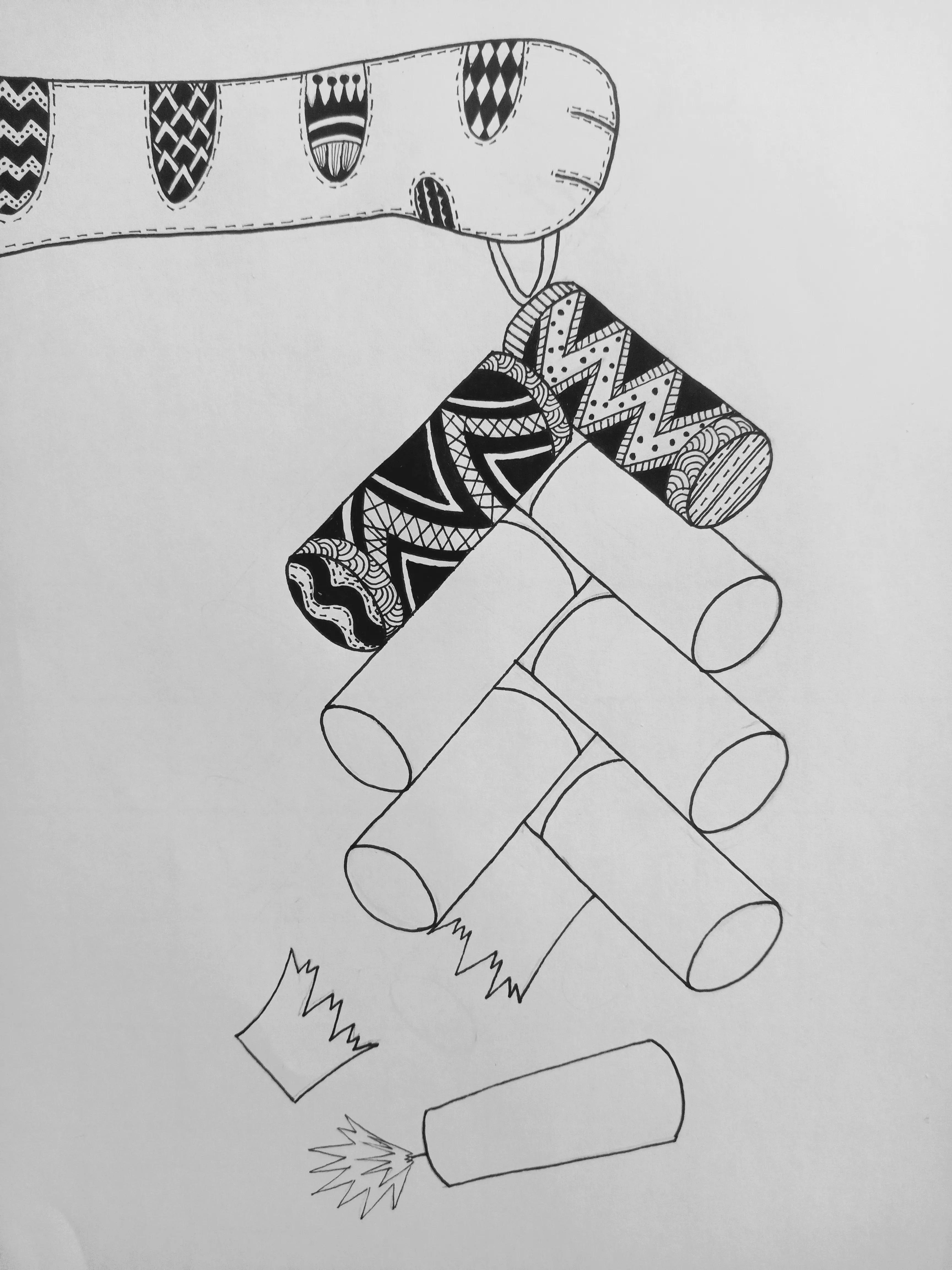 鞭炮简笔画鞭炮线描画绘画过程