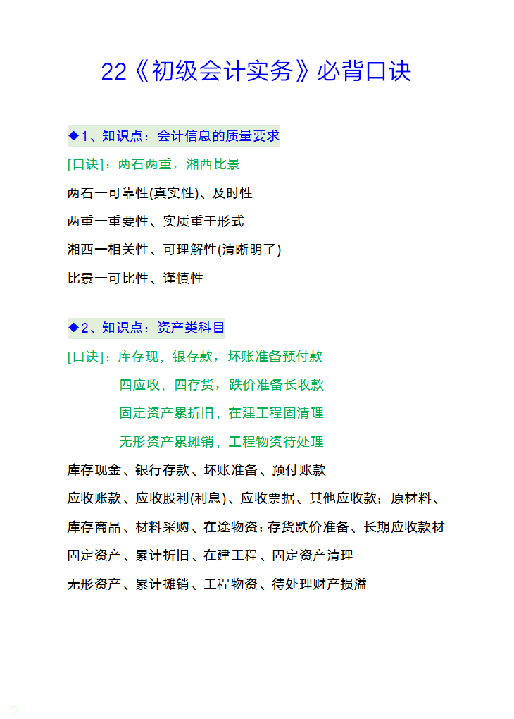 整整熬了72小时，把2022初级会计汇总成42条口诀，有关联才记得快