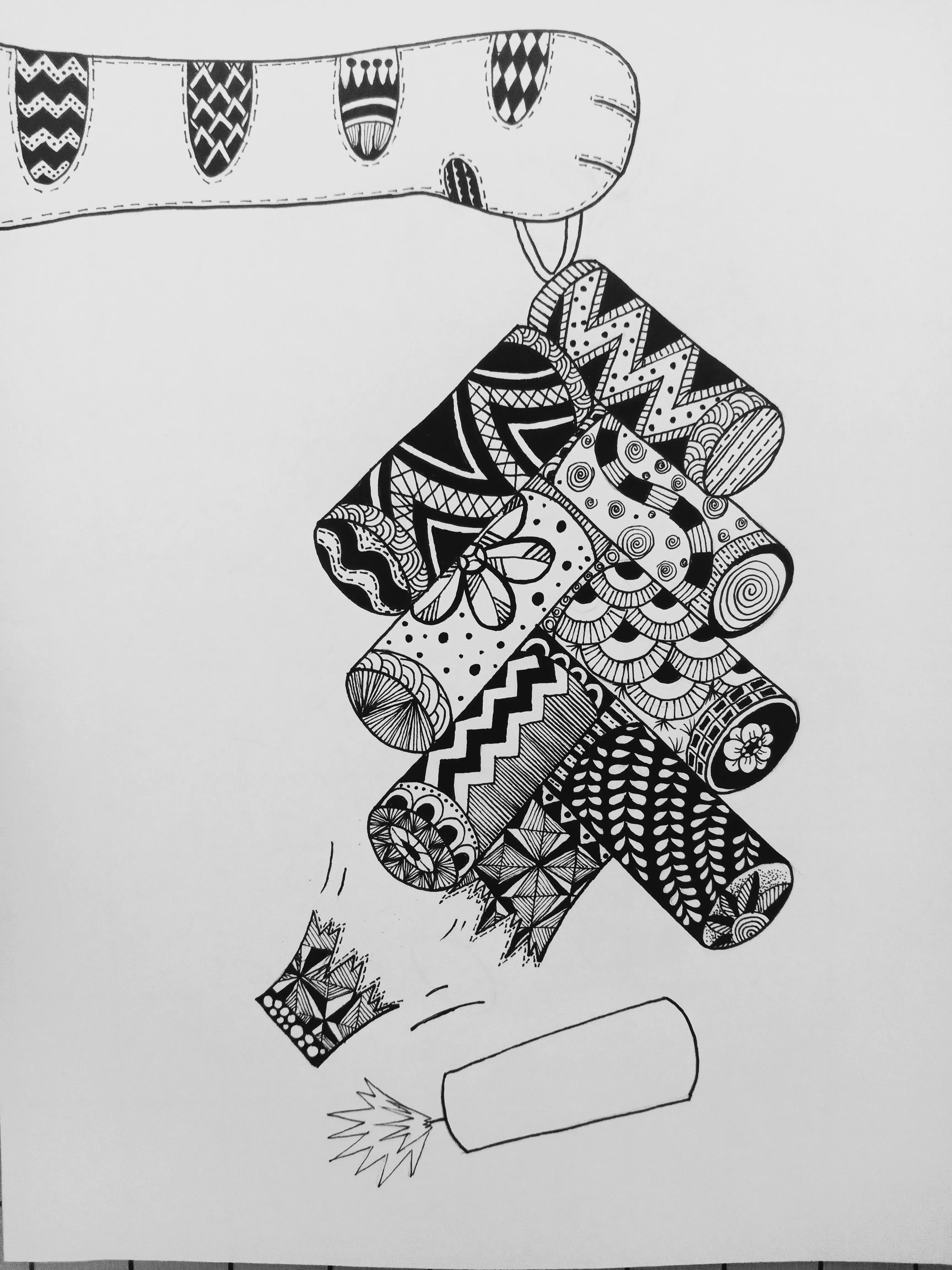 鞭炮简笔画鞭炮线描画绘画过程