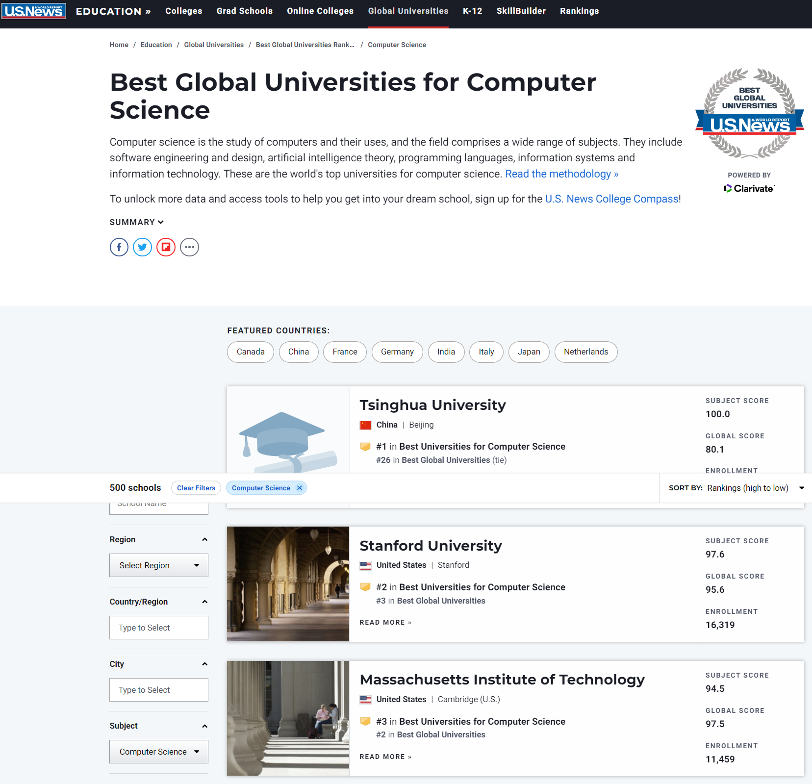 中国大学cs专业排行（全球最强）