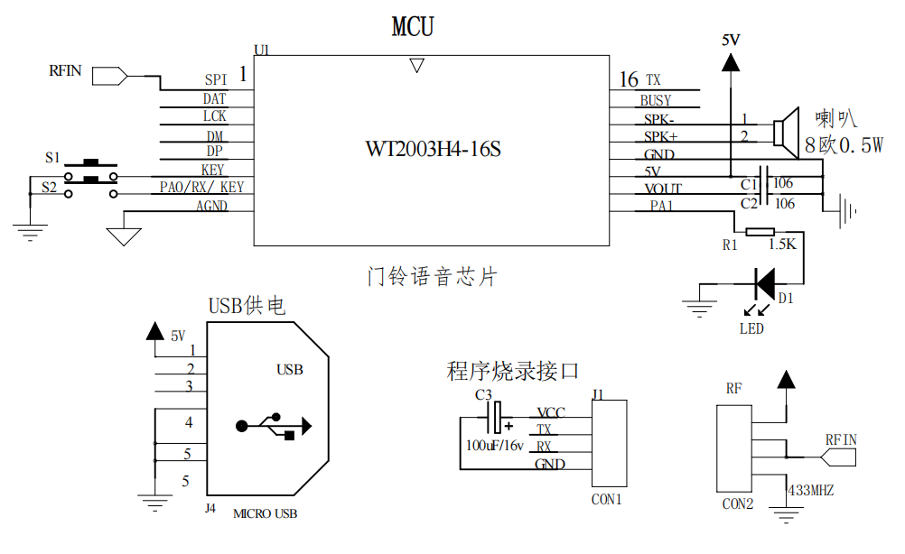 语音芯片WT2003H4 B008单芯片实现智能门铃方案快捷设计