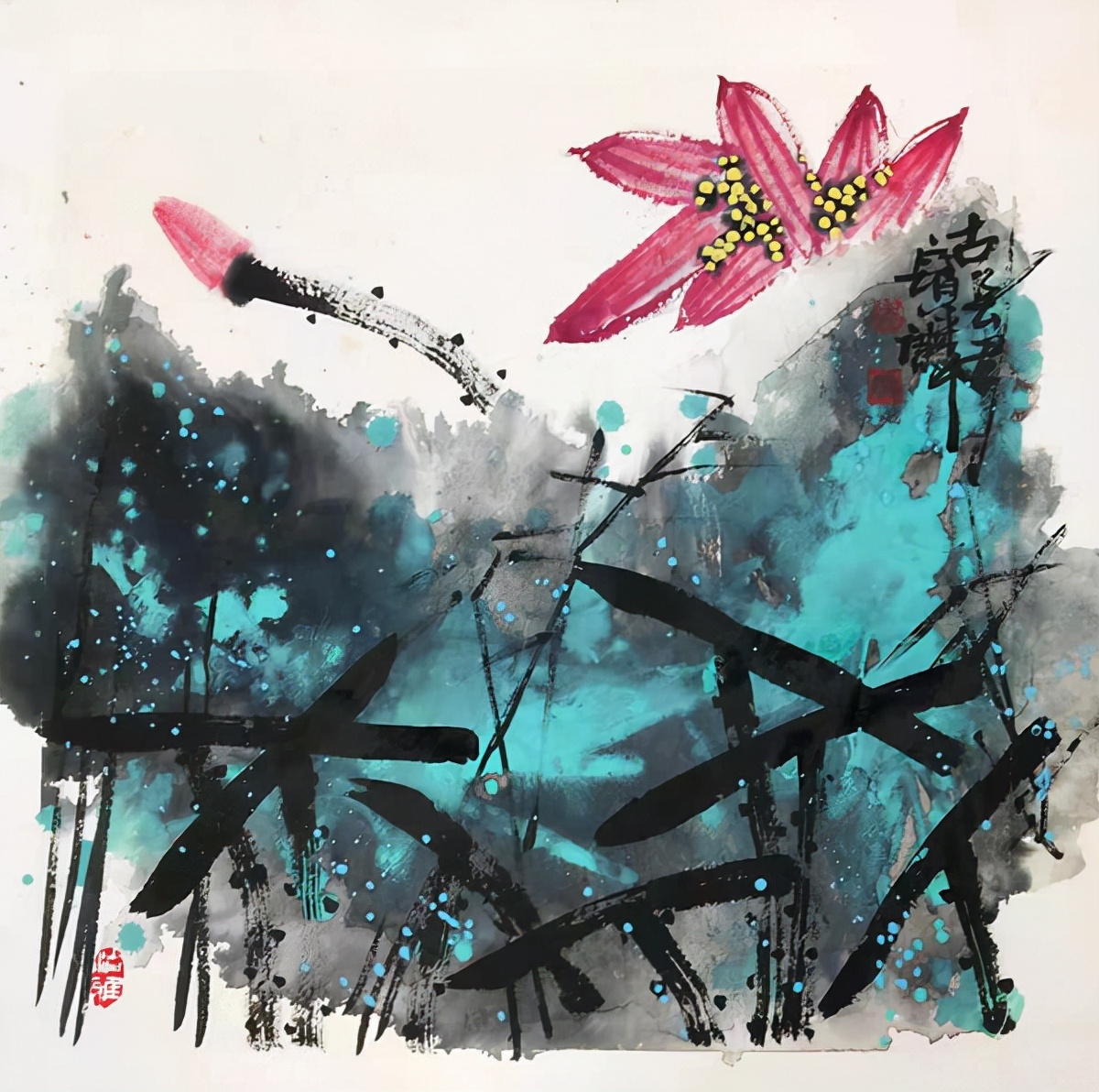 著名画家周宝麟：重彩泼墨荷花新作专题报道