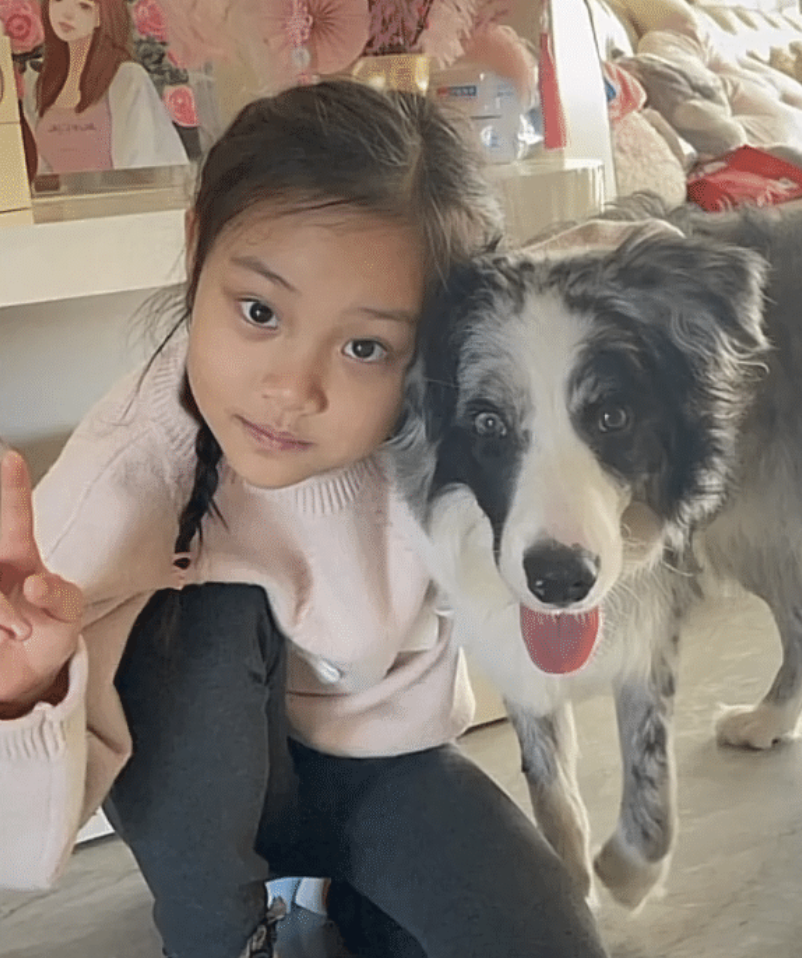 李小璐晒女儿假期生活，甜馨与宠物狗一起卖萌，上小学已经近视