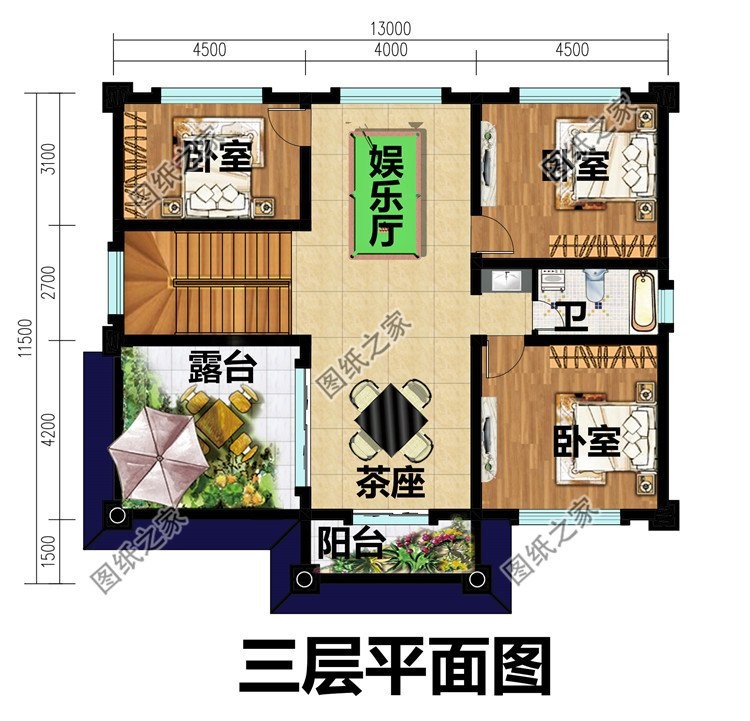 二层半别墅设计图，安静、舒适、宽敞，满足居住需求