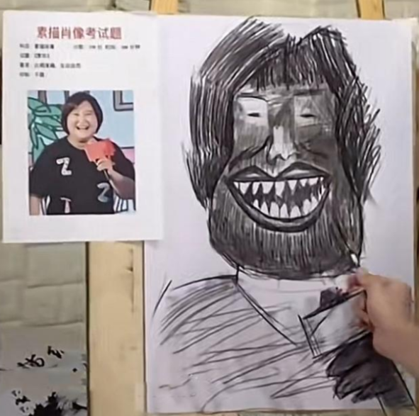 美术生画贾玲素描像,画风清奇,网友直言:玲姐你可别介意
